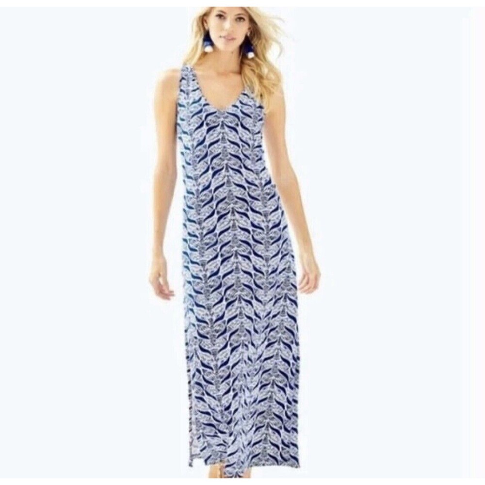 Lilly Pulitzer Kerry Maxi Dress Blue V Neck Racerback Mermaid Tale XS